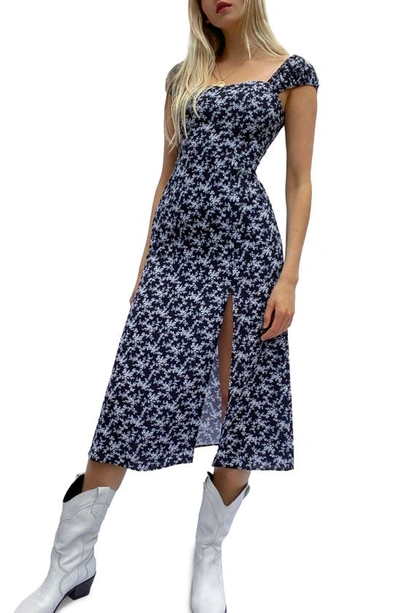 French Connection Cerisier Verona Crepe Midi Dress In Utility Blue Multi ModeSens
