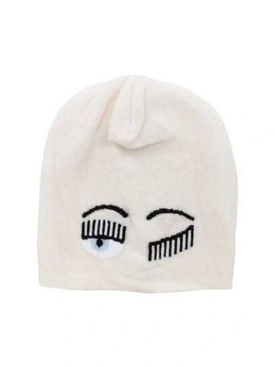 Chiara Ferragni Women's Wool Beanie Hat  Flirting In White