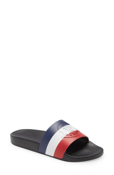 Moncler Tricolor Leather Slide Sandals In Charcoal
