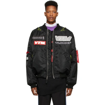 Vetements Embroidered-logo Shell Ma-1 Bomber Jacket In Black