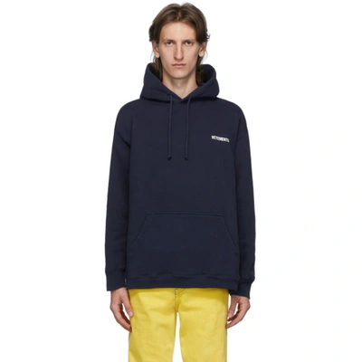 Vetements Logo-print Fleece-back Cotton-blend Jersey Hoodie In Navy