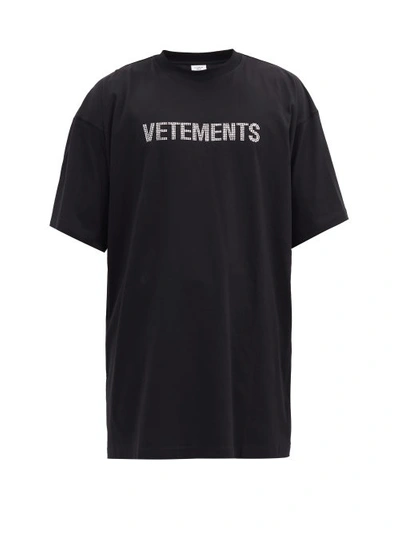 Vetements Oversized Crystal-embellished Cotton-jersey T-shirt In Black