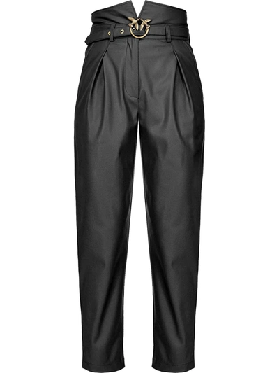 Pinko Womens Black Aurelio Leather High-waisted Trousers 12