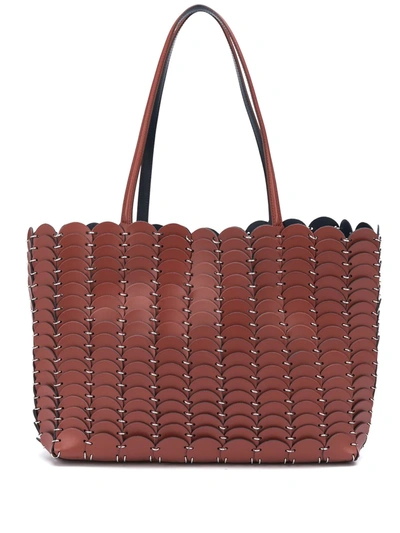 Rabanne Pacoio Leather-chainmail Tote Bag In Brown