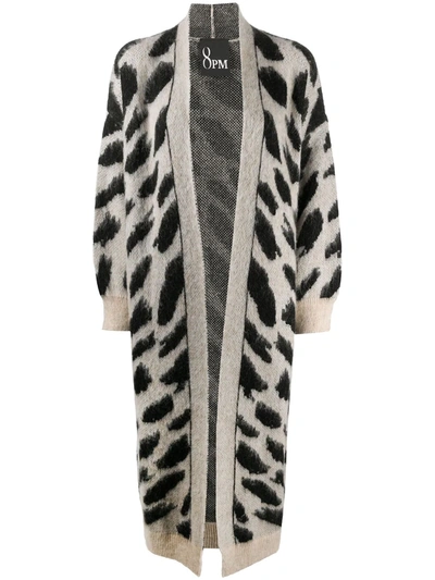 8pm Animal-print Long Cardi-coat In Neutrals