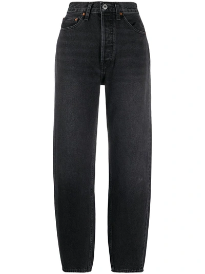 Re/done High Waisted Slim-fit Trousers In Black