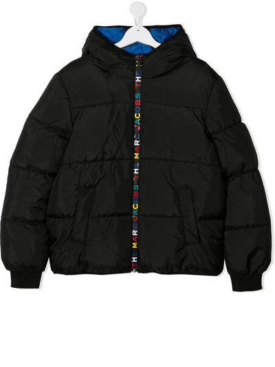Little Marc Jacobs Teen Reversible Hooded Puffer Jacket In Black