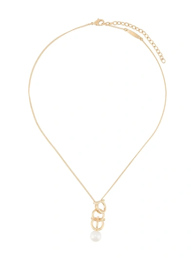 Ferragamo Gancio 3d Pearl Necklace In Gold