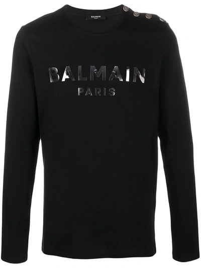 Balmain Logo Print Cotton Sweatshirt In Black