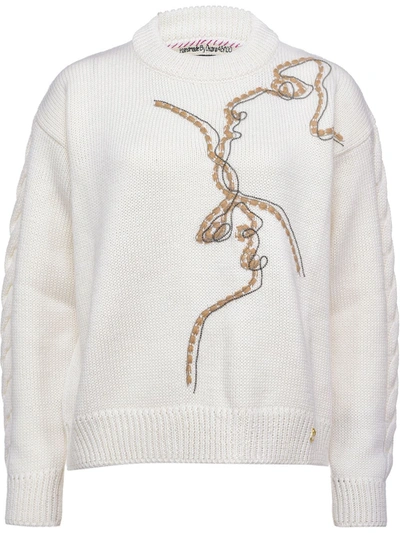 Pinko Embroidered Face Wool Jumper In White