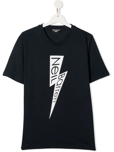 Neil Barrett Teen Logo Print Cotton T-shirt In Blue