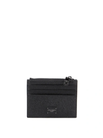 Dolce & Gabbana Hammered Leather Card Holder In Black