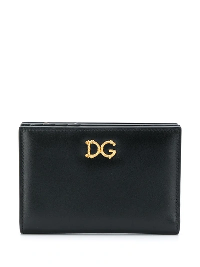 Dolce & Gabbana Crystals-logo Bifold Leather Wallet In Black