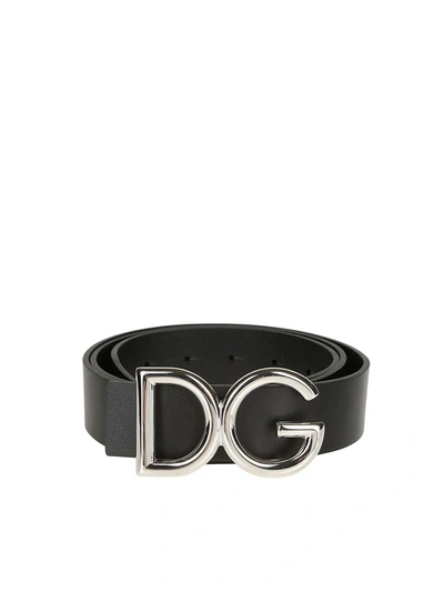 Dolce & Gabbana Black Leather Belt Featuring Silver D&g Buckle