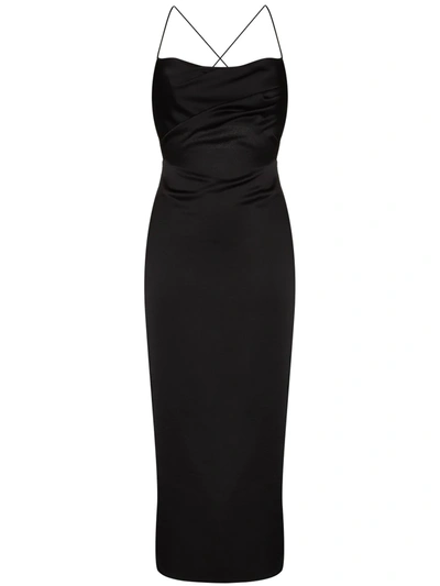 Rasario Cross Back Slip Midi Dress In Black