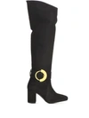 Pinko Laetitia Thigh-high Suede Heel Boots In Black