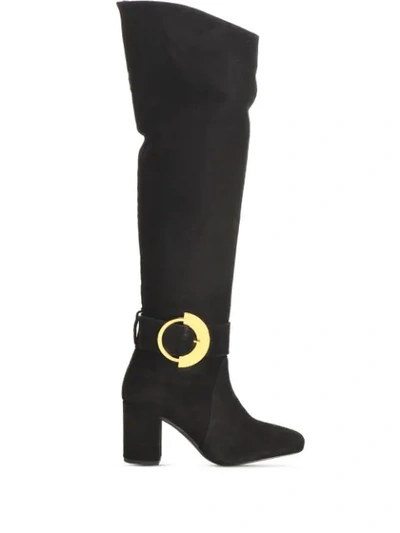 Pinko Laetitia Thigh-high Suede Heel Boots In Black