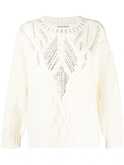 Ermanno Scervino Glass-embellished Cable Knit Jumper In Neutrals