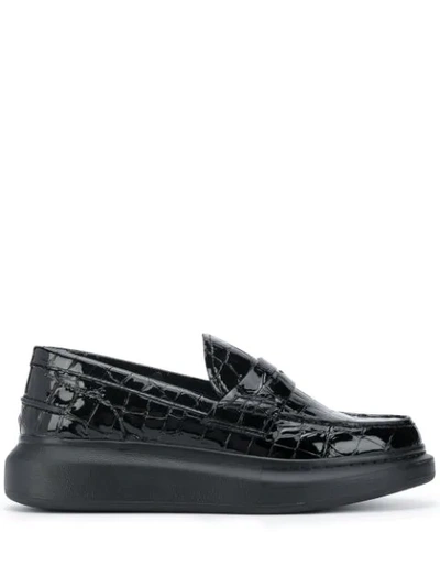 Alexander Mcqueen Crocodile-effect Chunky Loafers In Black