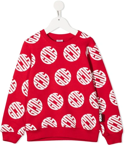 Gcds Kids' Logo Print Cotton Sweatshirt In Red