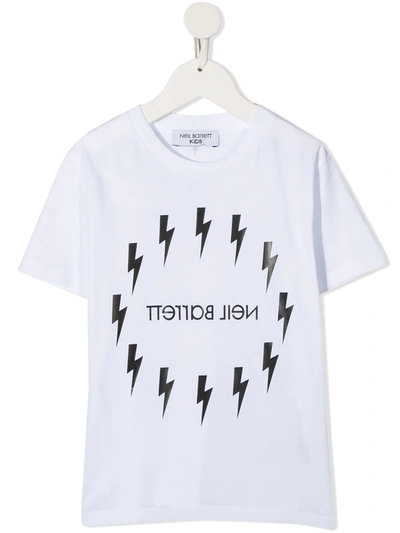 Neil Barrett Kids' Lightning Logo Print T-shirt In White