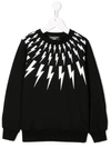 Neil Barrett Teen Lightening Print Cotton Sweatshirt In Black