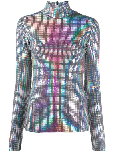 Msgm Iridescent Roll Neck Top In Grey
