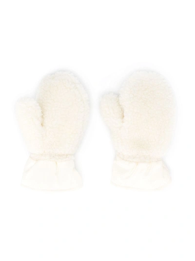 Moncler Kids' Faux Fur & Nylon Gloves In White