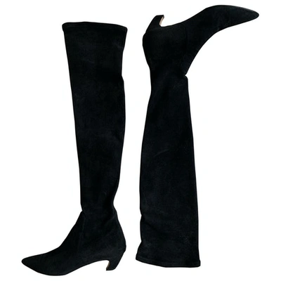 Pre-owned Dior Velvet Ankle Boots In Black