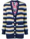 Gucci Reversible Striped Wool And Printed Silk Cardigan In Blue