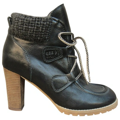 Pre-owned See By Chloé Leather Lace Up Boots In Black
