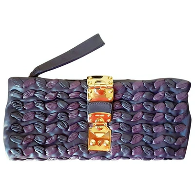 Pre-owned Miu Miu Matelassé Leather Clutch Bag In Purple