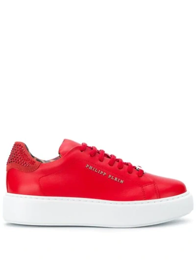Philipp Plein Crystal-embellished Trainers In Red