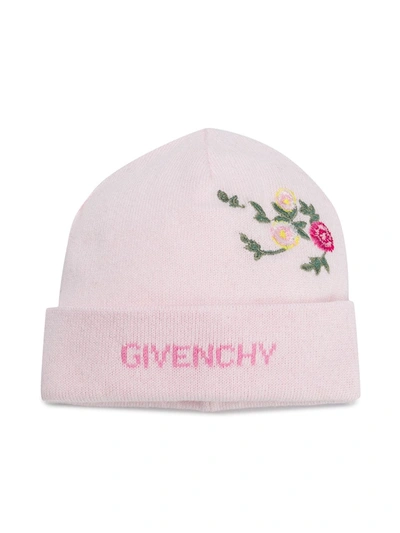 Givenchy Babies' Floral Embroidered Knit Hat In Pink