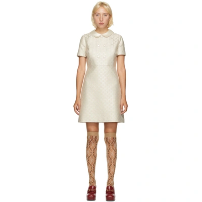 Gucci Embroidered Gg Supreme Mini Dress In Gardenia Silver