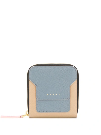 Marni Zip-around Calf Leather Wallet In Neutrals