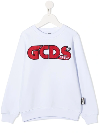 Gcds Teen Embroidered Logo Cotton Sweatshirt In White