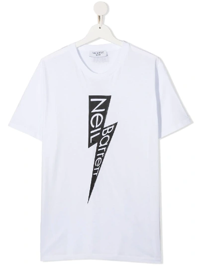 Neil Barrett Teen Logo Print Cotton T-shirt In Bianco