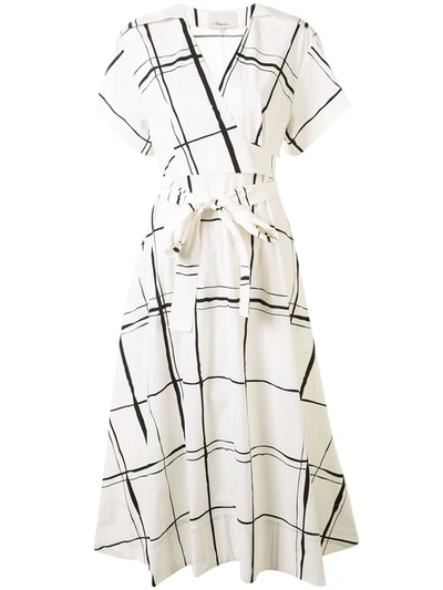 3.1 Phillip Lim / フィリップ リム Checked Belted Wrap-over Dress In White Black