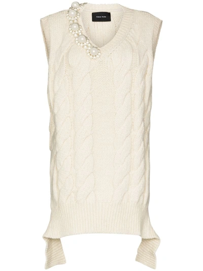Simone Rocha Embellished Cable Jumper Waistcoat In Cream/ Pearl
