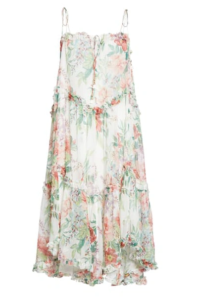 Zimmermann Bellitude Floral Ruffle Silk Chiffon Sundress In Ivory Floral