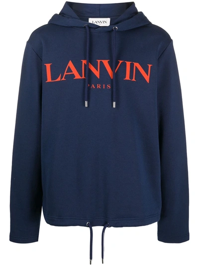 Lanvin Logo Print Cotton Sweatshirt Hoodie In Blue