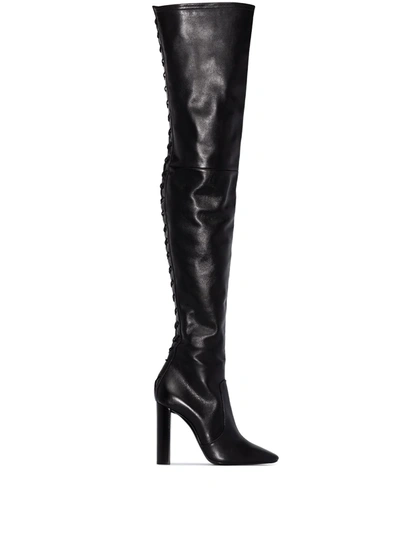 Saint Laurent Moon 105mm Lace-up Boots In Black