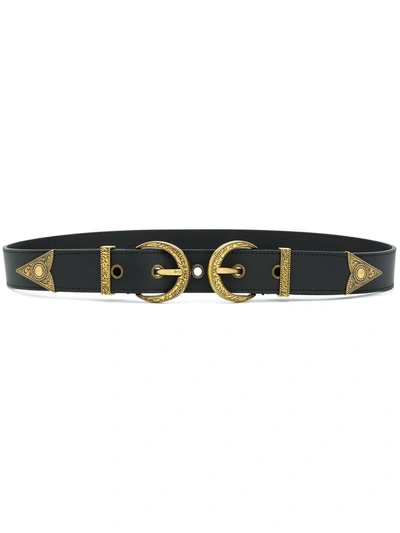 Versace Jeans Couture Logo Double Buckle Belt In Black