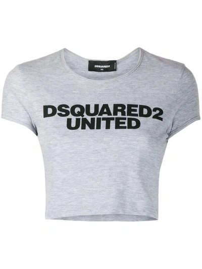 Dsquared2 Logo Print Cropped T-shirt In Grey