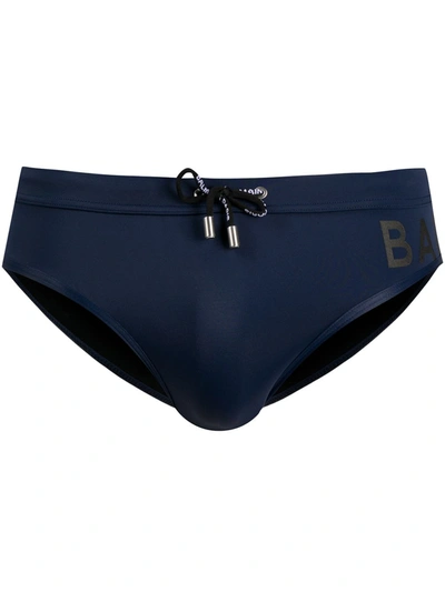 Balmain Men's Brief Swimsuit Bathing Trunks Swimming Suit  Logo In Blu