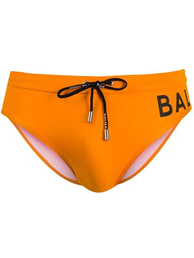 Balmain Orange Swimming Trunks With Logo Print At The Side