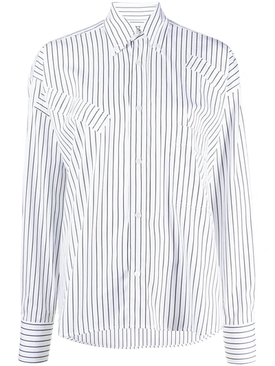 Plan C Women's Regular-fit Stripe Button-down Shirt In White