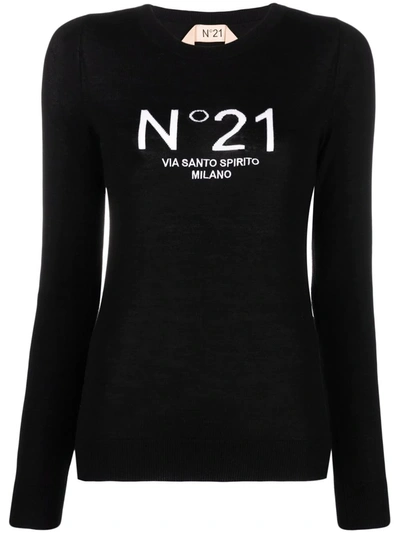 N°21 Embroidered-logo Virgin Wool Jumper In Black