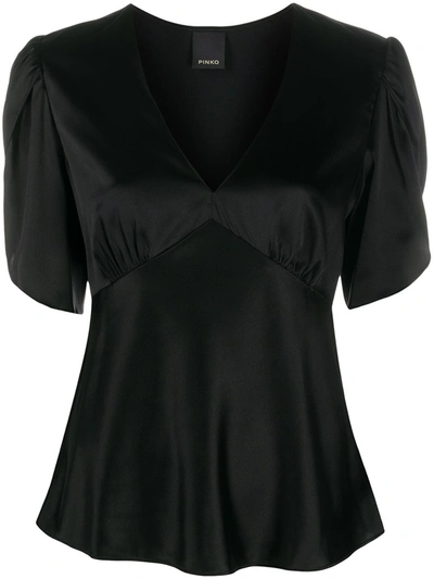 Pinko V-neck Satin Blouse In Black